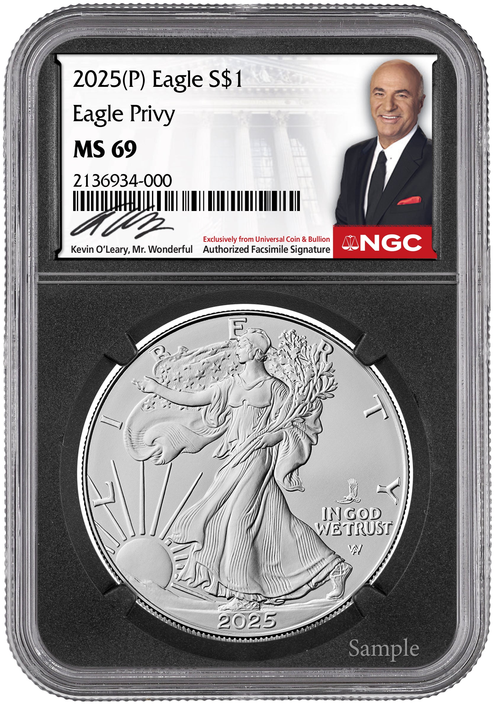 2025 (P) 1 oz Silver Eagle w/ Eagle Privy Kevin O'Leary
