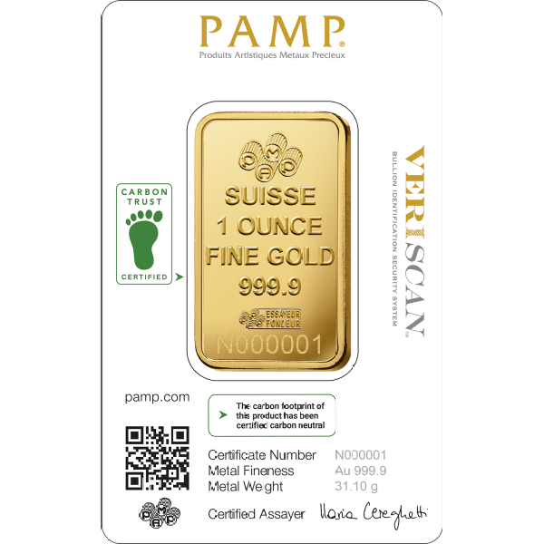 1 oz Gold Bar PAMP Fortuna