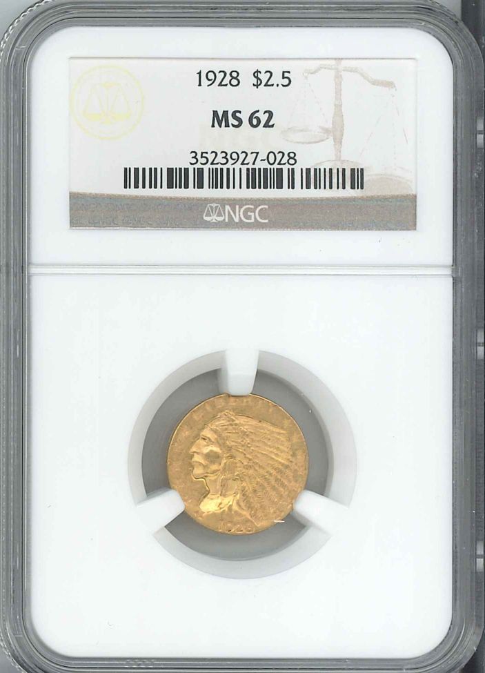 $2.50 Indian Gold MS62 (Random Year)