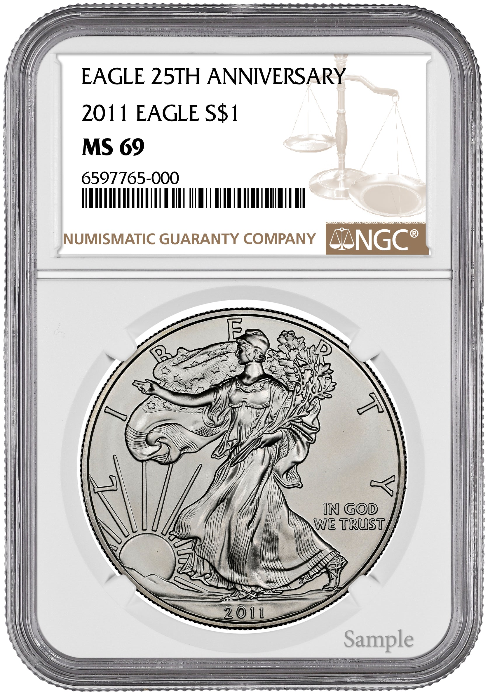 2011 W EAGLE 銀貨 MS 69 NGC認証 SilverTowne - 2011 Silver American Eagle 25th Anniversary