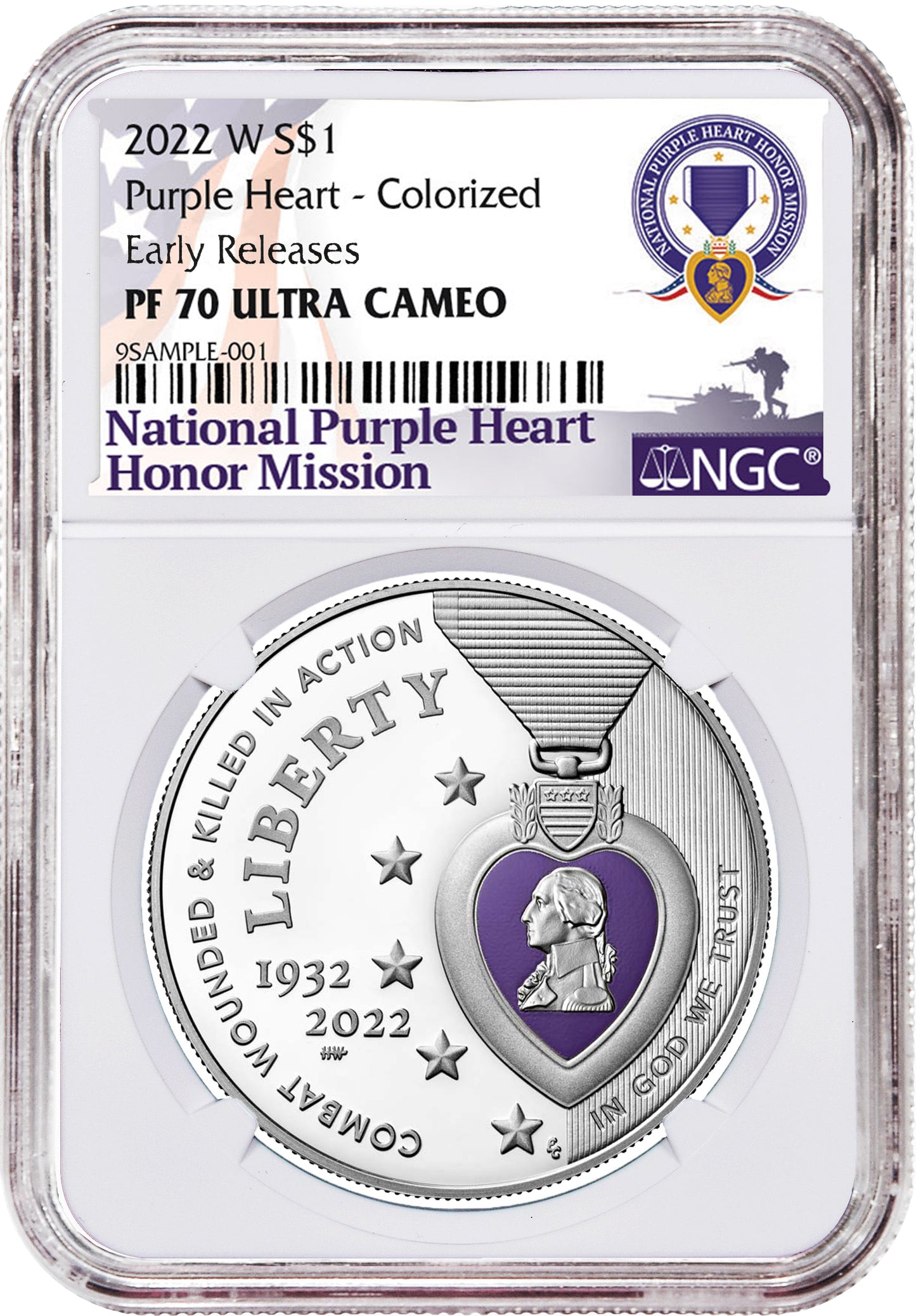 2022-W 1 oz Purple Heart Silver - Colorized NGC