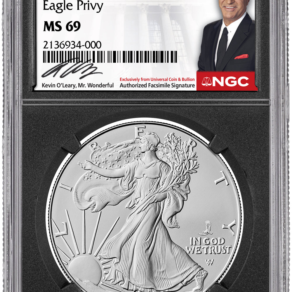 2025 (P) 1 oz Silver Eagle w/ Eagle Privy Kevin O'Leary Facsimile Sigature NGC
