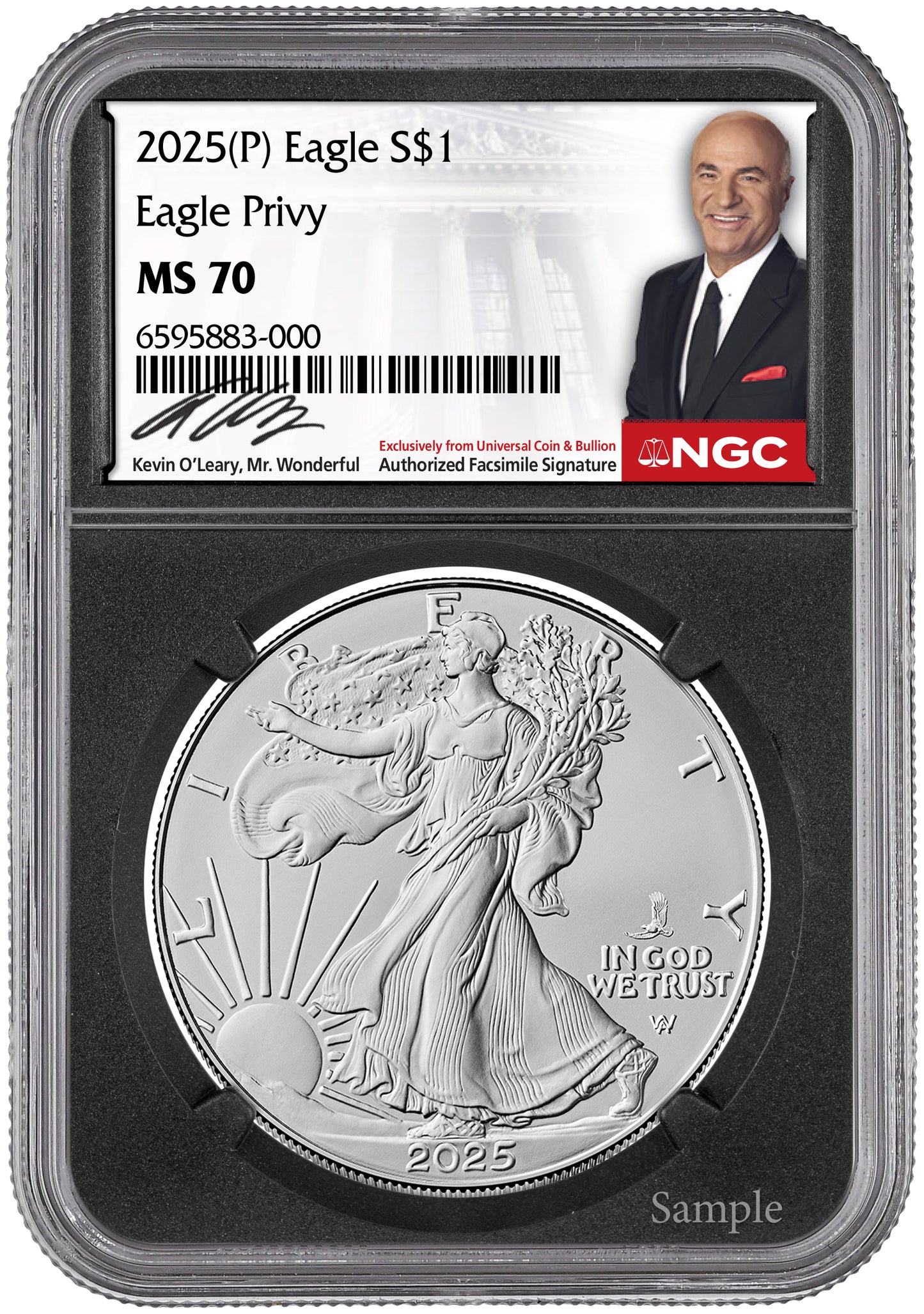 2025 (P) 1 oz Silver Eagle w/ Eagle Privy Kevin O'Leary Facsimile Sigature NGC
