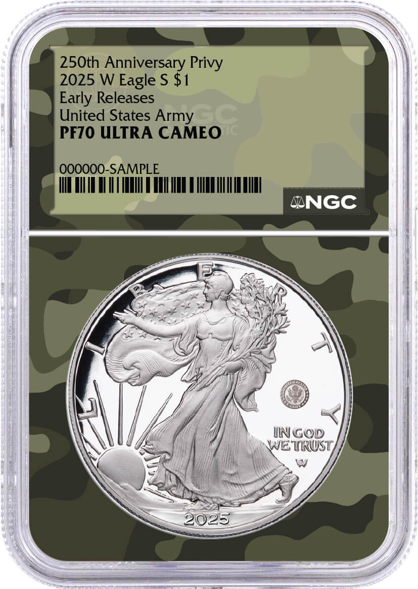 2025 1 oz American Silver Eagle Army Privy w Camo Core PR