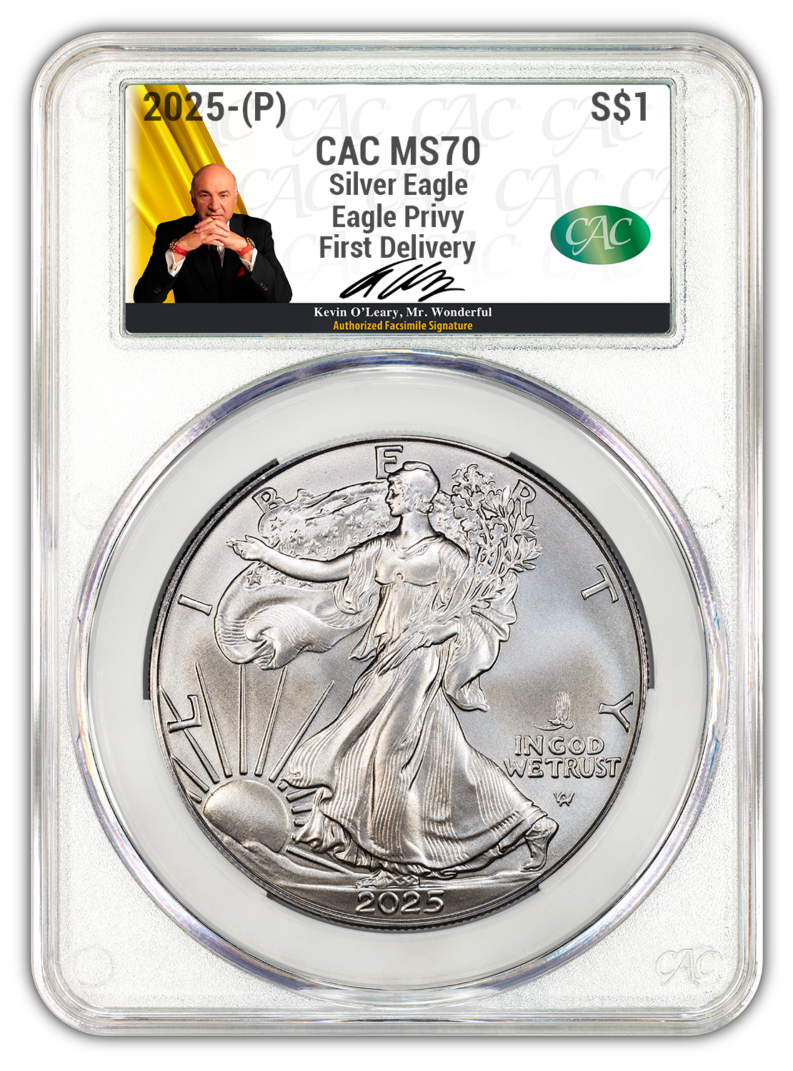 2025 (P) 1 oz American Silver Eagle w/ Eagle Privy O’Leary Facsimle Signature CAC Graded