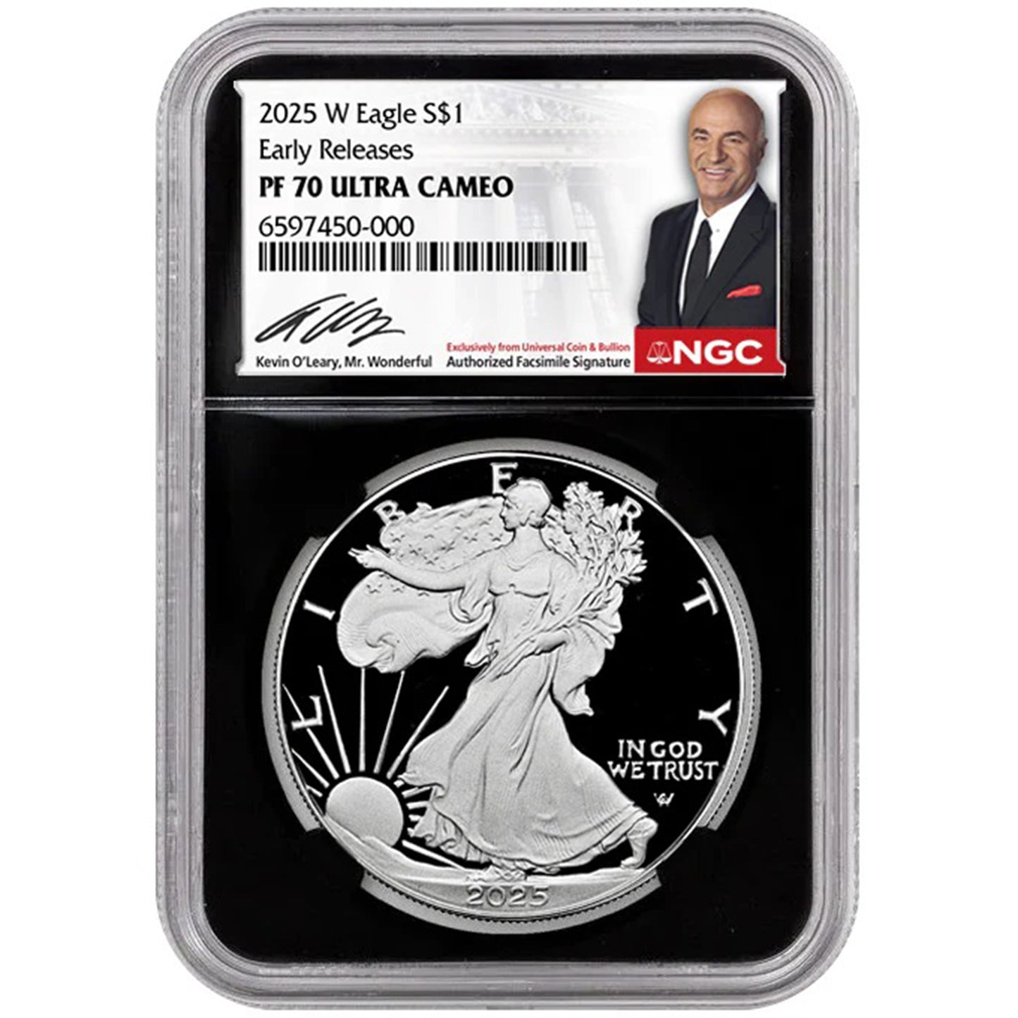 2025-W Kevin O'Leary 1 oz Silver Eagle NGC PR70 Facsimile Signature Label