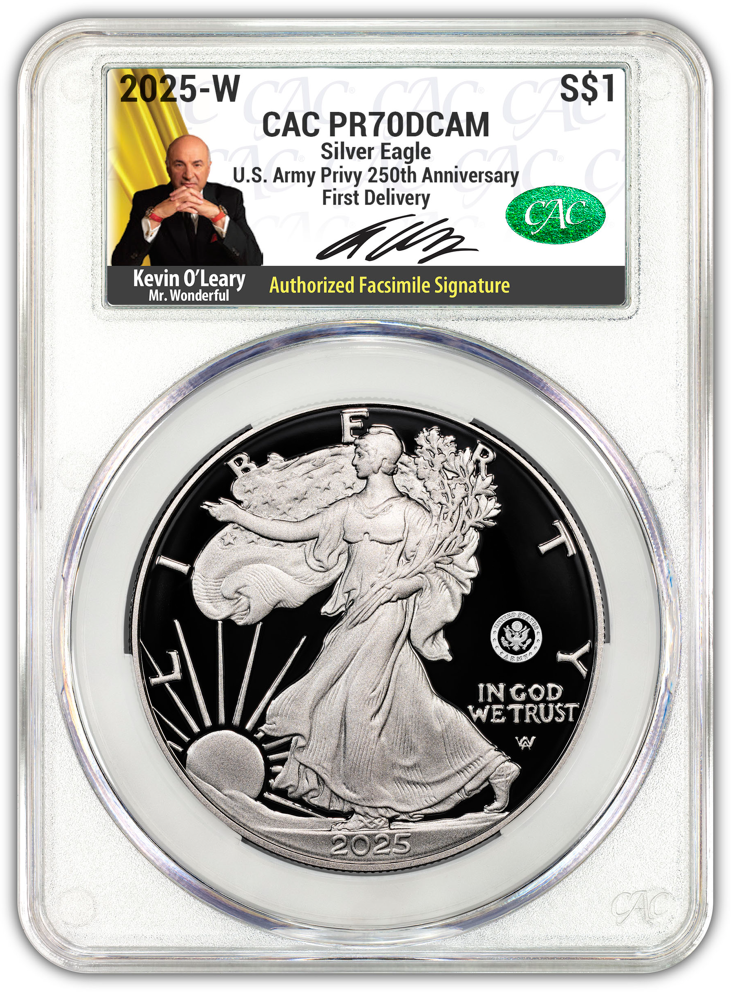 
                  
                    2025-W 1 oz American Silver Eagle Army Privy O'Leary Facs CAC
                  
                